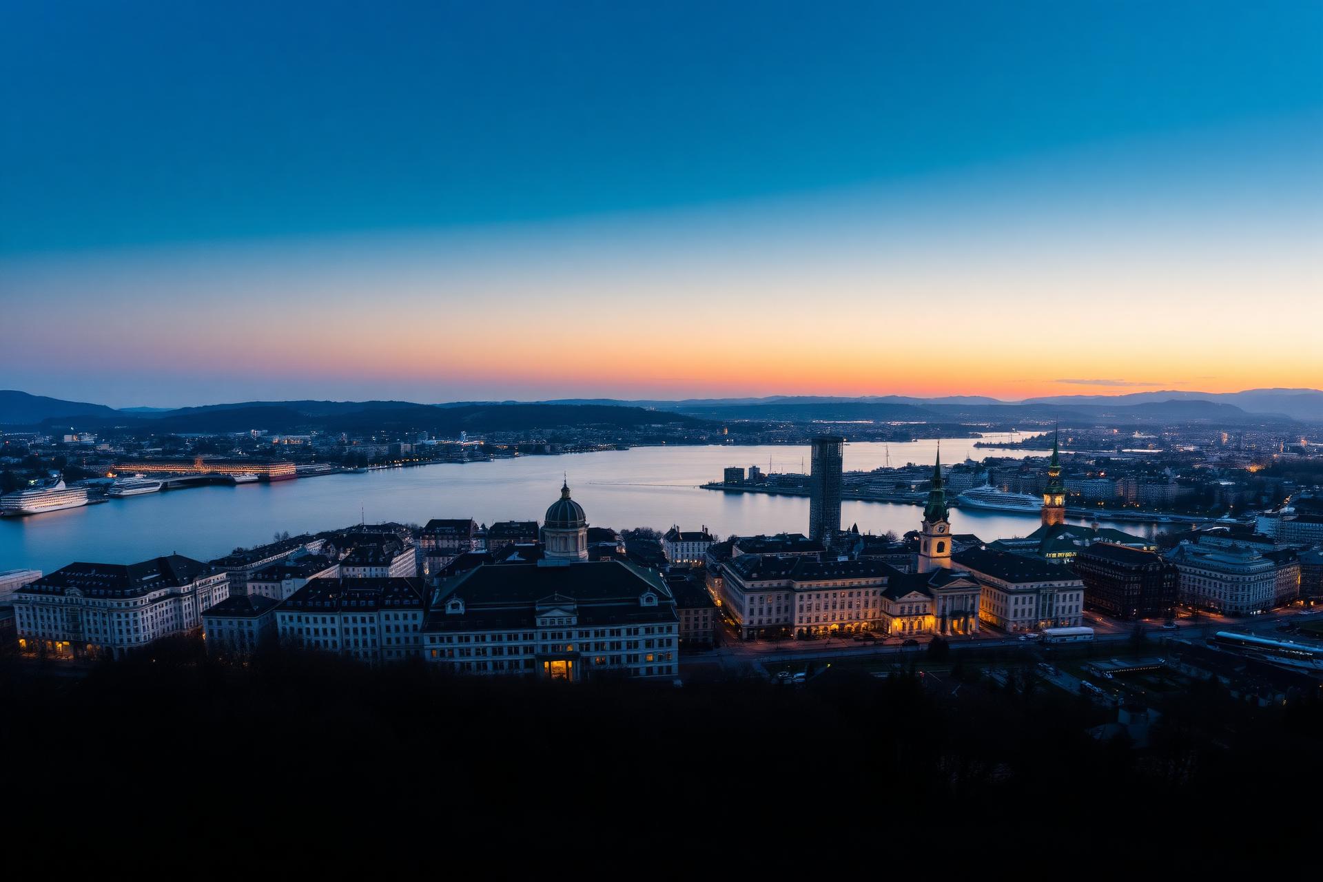 Zürich Skyline in der Abenddämmerung